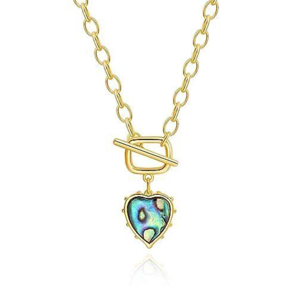 5780 Love Heart Shape Abalone Shell Pendant Necklace Dainty 18K Gold Plated
